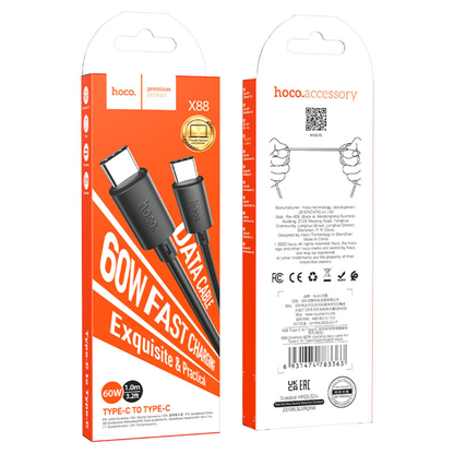 Hoco Cable Type-C to Type-C “X88 Gratified” PD 60W fast charge | Black