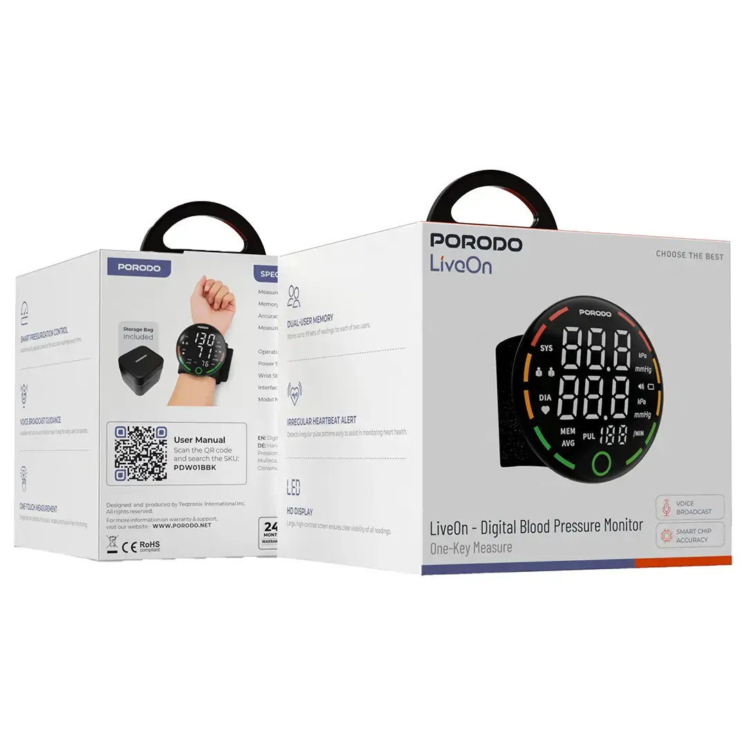Porodo LiveOn - Digital Blood Pressure Monitor with One-Key Measure