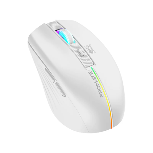 Promate Kitt 2.4GHz Wireless Ergonomic Optical Mouse with LED Rainbow Lights | White