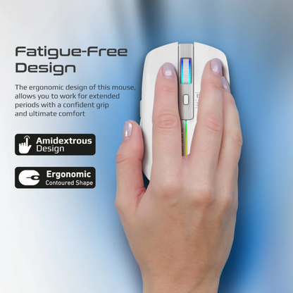 Promate Kitt 2.4GHz Wireless Ergonomic Optical Mouse with LED Rainbow Lights | White