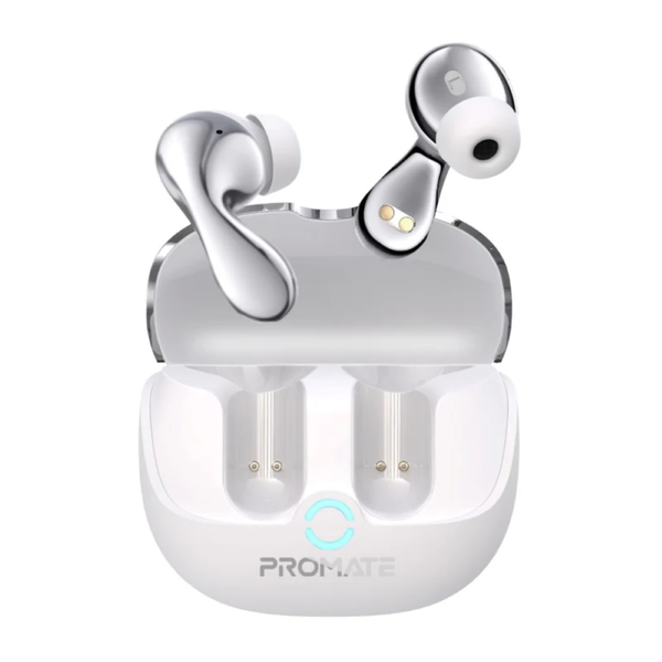 Promate High-Definition Hybrid ANC TWS Earbuds with IntelliTouch - Baton | White