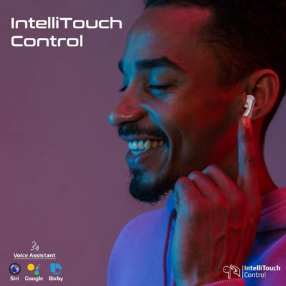 Promate High-Definition Hybrid ANC TWS Earbuds with IntelliTouch - Baton | White