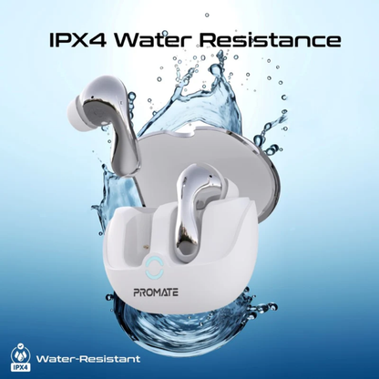Promate High-Definition Hybrid ANC TWS Earbuds with IntelliTouch - Baton | White