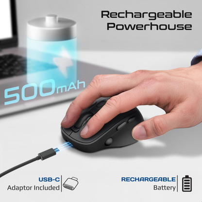 Promate Blix-3M Silent-Click 1600DPI Triple-Mode Rechargeable Mouse with Multi-Device Connectivity | Black