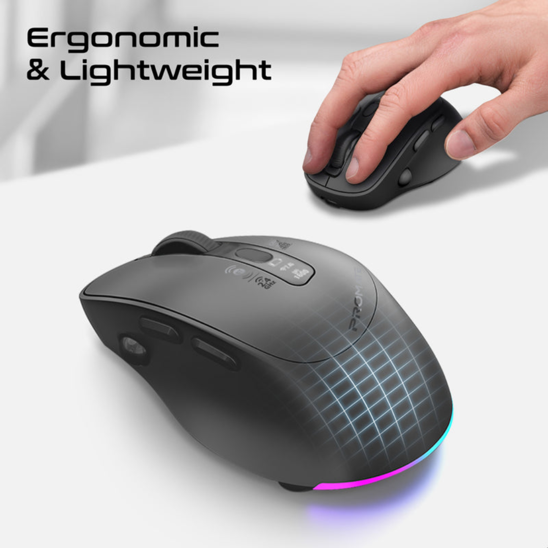 Promate Blix-3M Silent-Click 1600DPI Triple-Mode Rechargeable Mouse with Multi-Device Connectivity | Black