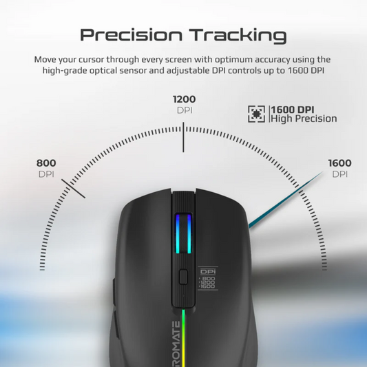 Promate 2.4GHz Wireless Ergonomic Optical Mouse with LED Rainbow Lights - Kitt
