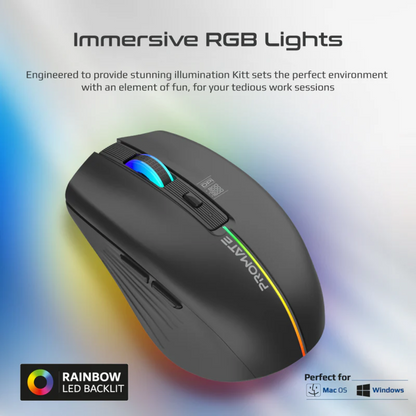 Promate 2.4GHz Wireless Ergonomic Optical Mouse with LED Rainbow Lights - Kitt