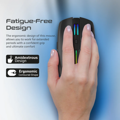 Promate 2.4GHz Wireless Ergonomic Optical Mouse with LED Rainbow Lights - Kitt