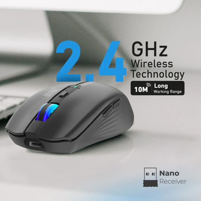 Promate 2.4GHz Wireless Ergonomic Optical Mouse with LED Rainbow Lights - Kitt