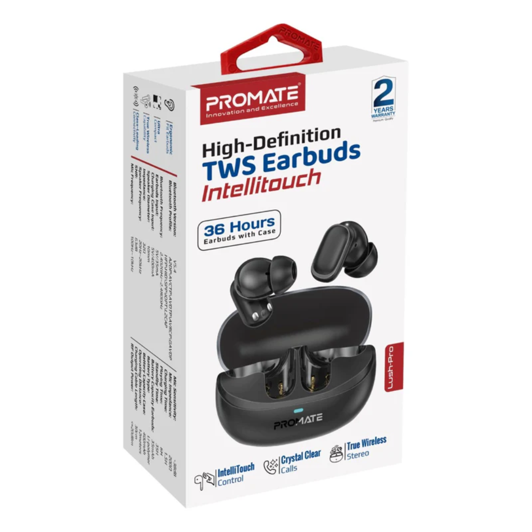 Promate High-Definition TWS Earbuds with Intellitouch - Lush-Pro | Black