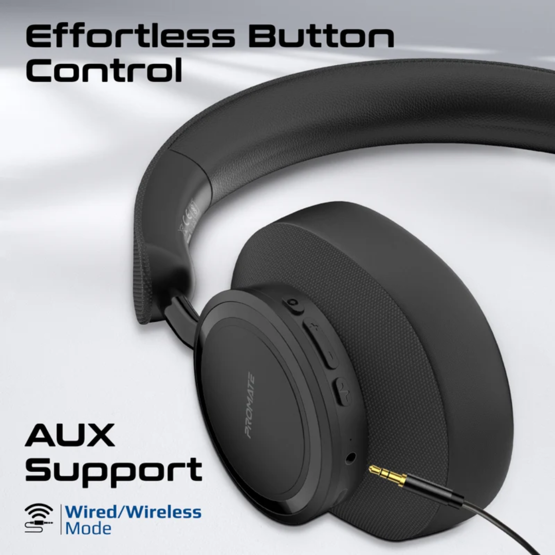 Promate High Fidelity Over-Ear Wireless Headphones - Takt | Black