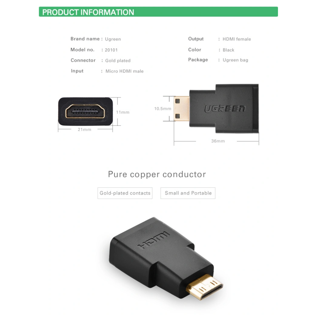 UGREEN Mini HDMI Male to HDMI Female Connector – 20101